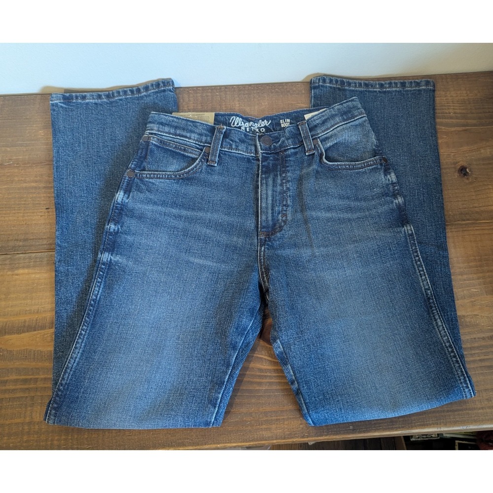 Wrangler Retro Boys Slim Boot Jeans Medium Wash Adjustable Waist Size 16 Slim